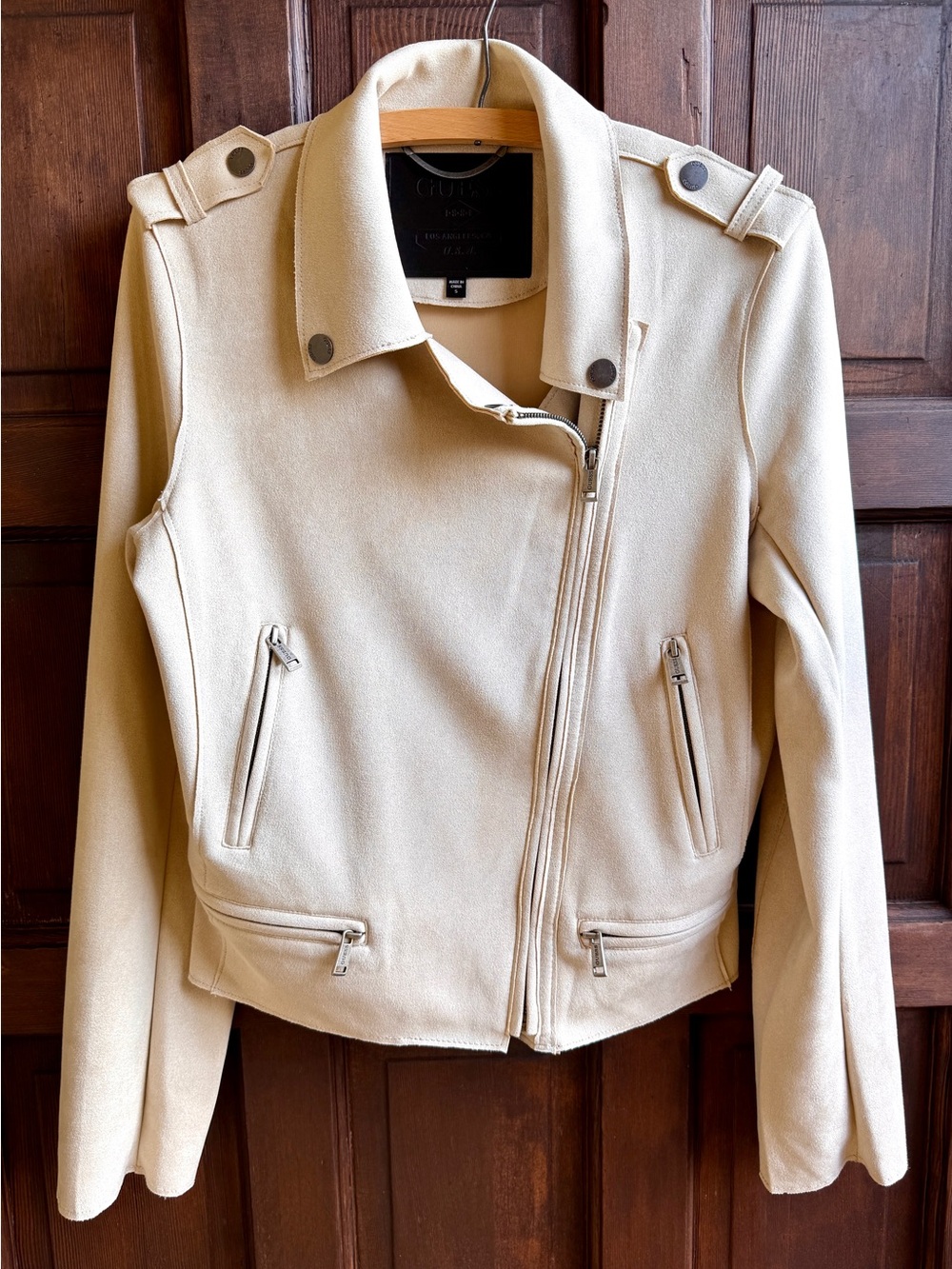 NWOT | Guess Moto Jacket - Eco Faux Suede in Cream